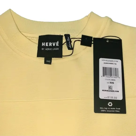 NWT HERVE LEGER Haute Couture YELLOW CROP BANDAGE SHORT SLEEVE TEE TOP SHIRT - Picture 3 of 8